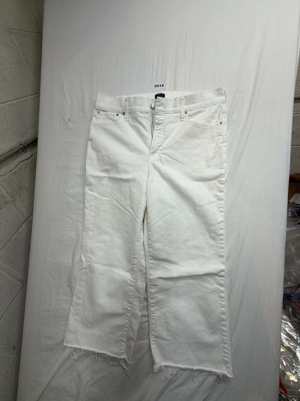 J.Crew Wide-Leg Crop Jeans Size 33 White Denim Raw Hem